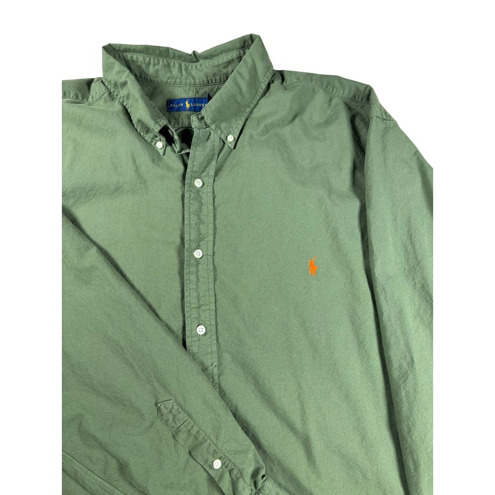 Polo Ralph Lauren Mens 3XLT Olive Green Long Sleeve Button Down Orange Pony
